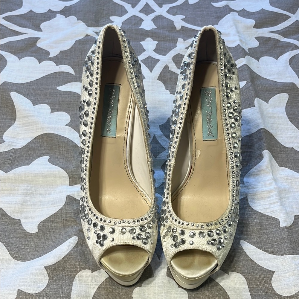 Betsey Johnson Wedding Collection Peep-Toe Heels with Rhinestones